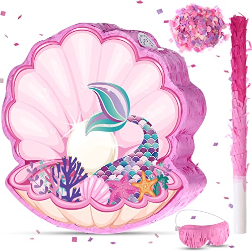 Muschel Pinata Meerjungfrau Pinatas für Geburtstagsparty Mädchen, Meer Thema Pinata mit Pinata Stick, Augenbinde und Konfetti für Meerjungfrau Geburtstag Dekorationen Supplies Muschel Pinata Meerjungfrau Pinatas für Geburtstagsparty Mädchen, Meer Thema Pinata mit Pinata Stick, Augenbinde und Konfetti für Meerjungfrau Geburtstag Dekorationen Supplies von Faccito