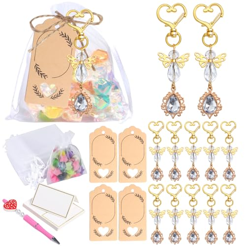 FackLOxc 30 Stück Kristall-Herz-Schlüsselanhänger und Flügel-Anhänger für Taufe und Hochzeitsgäste, mit Organza-Beutel und Dankeskarte FackLOxc 30 Stück Kristall-Herz-Schlüsselanhänger und Flügel-Anhänger für Taufe und Hochzeitsgäste, mit Organza-Beutel und Dankeskarte von FackLOxc