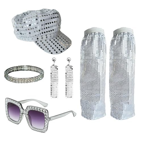 FackLOxc 5pcs Discos 1950er 1960er 1970er Jahre 80er Jahre Set Rockstars Coole Outfits Für Halloween Birthday Party Kostüm Kleidungszubehör von FackLOxc