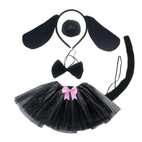 FackLOxc Hundekostüme für Mädchen und Jungen, Cosplay, Hundeohren, Stirnband, Schwanz, Schleife, Schwanz, Tier-Kostüm, Zubehör, 4/5 Stück von FackLOxc