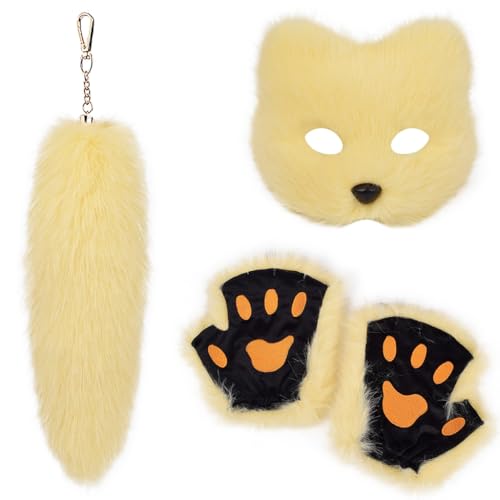 FackLOxc Modisches Fuchs-Kostüm-Set mit weichen Handschuhen und Plüschschwanz, Schlüsselanhänger-Set für Maskeraden, Event, stilvolle Outfits von FackLOxc