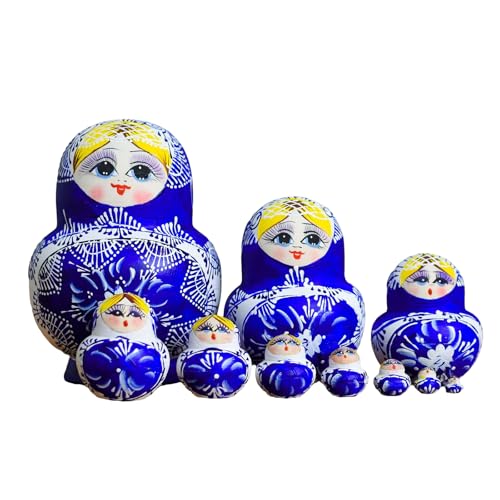 FackLOxc Russische Nistpuppen 10 Stück Handgemalte Spielzeugblau Weiß Porzellan Thema Traditionelle Russische Stapelpuppen von FackLOxc