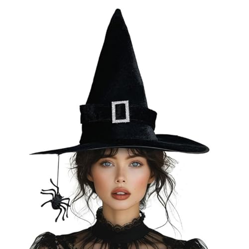 FackLOxc Schwarzer Halloween-Hut, breiter Rand, spitzer Hut, modische Party-Kopfbedeckung für Halloween-Feiern von FackLOxc