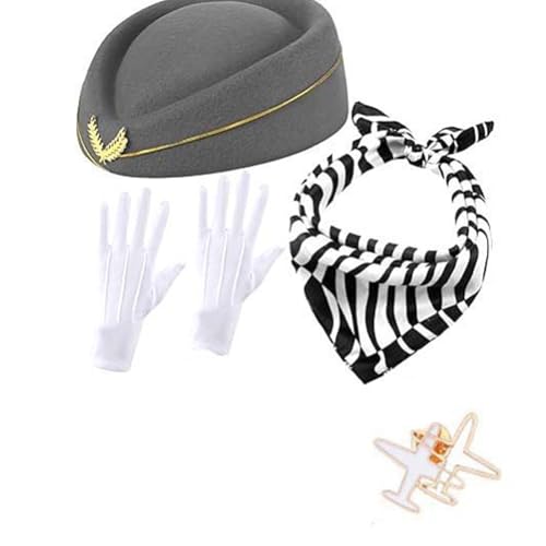 FackLOxc Stewardess Kostüm Zubehör für Damen mit Flugbegleiterhut Flugzeugnadeln Lufthostessen Cosplay Kostüm Zubehör FackLOxc Stewardess Kostüm Zubehör für Damen mit Flugbegleiterhut Flugzeugnadeln Lufthostessen Cosplay Kostüm Zubehör von FackLOxc