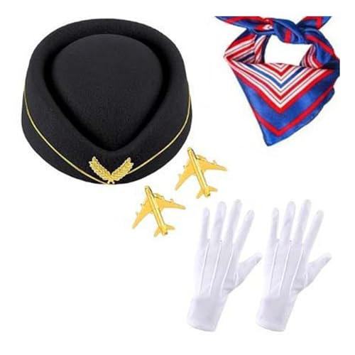 FackLOxc Stewardess Kostüm Zubehör für Damen mit Flugbegleiterhut Flugzeugnadeln Lufthostessen Cosplay Kostüm Zubehör FackLOxc Stewardess Kostüm Zubehör für Damen mit Flugbegleiterhut Flugzeugnadeln Lufthostessen Cosplay Kostüm Zubehör von FackLOxc