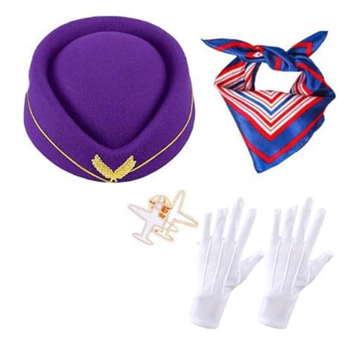 FackLOxc Stewardess Kostüm Zubehör für Damen mit Flugbegleiterhut Flugzeugnadeln Lufthostessen Cosplay Kostüm Zubehör von FackLOxc