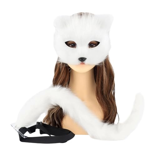 FackLOxc Therianians Maske Und Schwanz Für Mädchen Halloween Cats Tail Cosplay Füchse Wolf Schwanz von FackLOxc