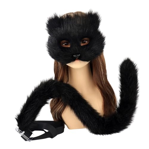 FackLOxc Therianians Maske Und Schwanz Für Mädchen Halloween Cats Tail Cosplay Füchse Wolf Schwanz von FackLOxc