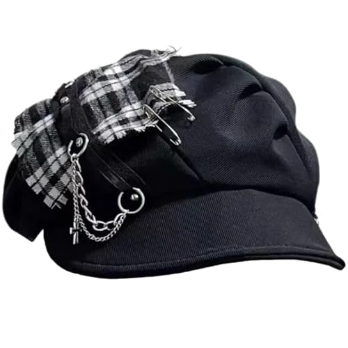 FackLOxc Trendige Baskenmütze, Metallkette, Unisex, Kopfbedeckung, Accessoire für Damen und Herren, Cabbie-Hut für Halloween, Cosplay, Party-Outfit FackLOxc Trendige Baskenmütze, Metallkette, Unisex, Kopfbedeckung, Accessoire für Damen und Herren, Cabbie-Hut für Halloween, Cosplay, Party-Outfit von FackLOxc