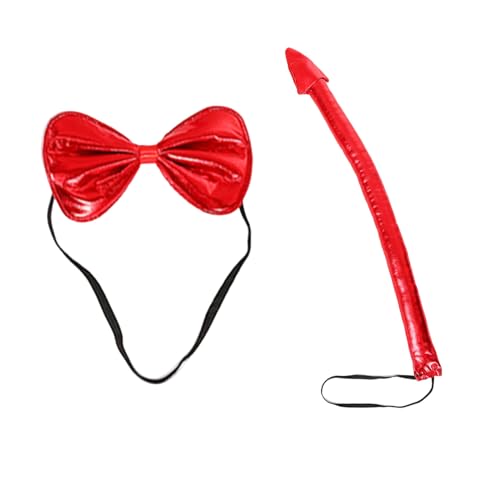 Factorys Halloween Fliege und Schwanz Teufel Zubehör Set Kostüm Teufel für Kinder Erwachsene Cosplay Zubehör Maskerade Party Schweinchen Gießform (Red, One Size) von Factorys