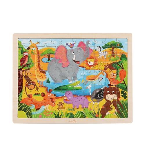 Factorys Holz-Dinosaurier-Tier-großes Puzzle, 100 Teile, Kinder-Holzspielzeug, Lernpuzzle für Jungen und Mädchen, Intelligenzentwicklung Kinderpuzzle (B, One Size) von Factorys