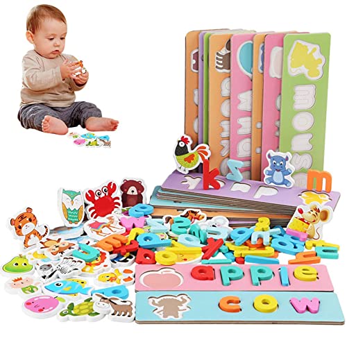 Alphabet-Match-Spiel, Holz-Alphabet-Blockspiel, Pädagogische Alphabet-Puzzleblöcke aus Holz für die Buchstabenzuordnung und Rechtschreibung für Kinder von Facynde