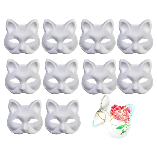 Facynde 10 St weiße Katze Gesicht Papieren leere Maske Bemalen Kinder Masken zum Basteln Leere Maske für Karneval Cosplay Maskenball Party Deko von Facynde