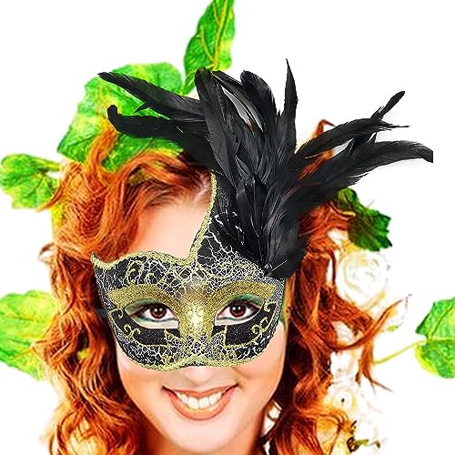Facynde Halbe Gesichtsbedeckung mit Federn | Halloween Gesichtsbedeckung - Wiederverwendbare tragbare Karnevals-Halloween-Party-Gesichtsabdeckung für Karneval von Facynde
