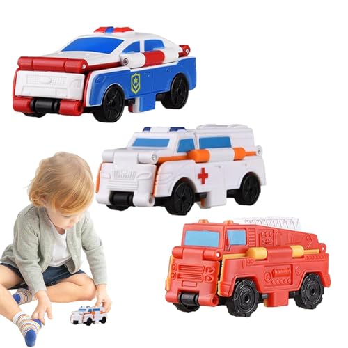 Facynde Kleine Spielzeugautos,Spielzeugautos für Kinder, 3 Stück verwandelnde Spielzeugautos, Spielzeugautos verwandeln Sich in verwandelnde Autos, reibungsbetriebenes Lernspielzeug für Kinder von Facynde