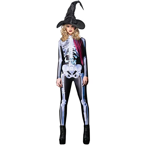 Facynde Männer Frauen Skelett Kostüme - Halloween Skelett Fancy Kostüme Bodysuit Jumpsuit - Halloween Cosplay Bodysuit Rollenspiel Dress Up Zubehör von Facynde