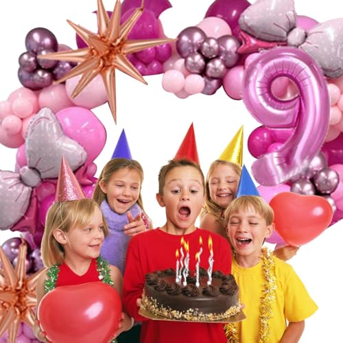 Facynde Rosa Ballon-Geburtstagsparty-Set, rosa Geburtstagsdekorationen - Rosa Schleife-Zahlen-Partyballons,Geburtstagsparty-Set, Happy Birthday-Ballon-Party-Dekoration, rosa von Facynde