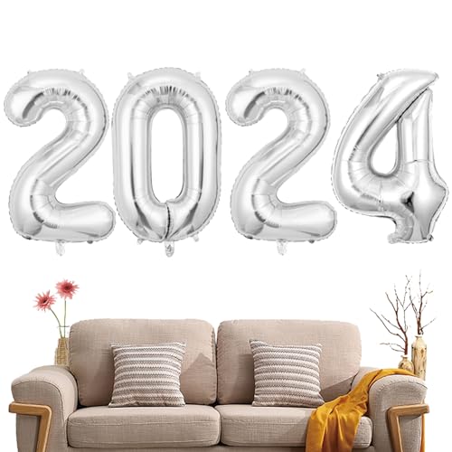 Silberne 2024 Luftballons,40-Zoll-Alphabet-Ballon | Multifunktionale glänzende große silberne 2024 Luftballons für die Weihnachtsdekoration Facynde von Facynde