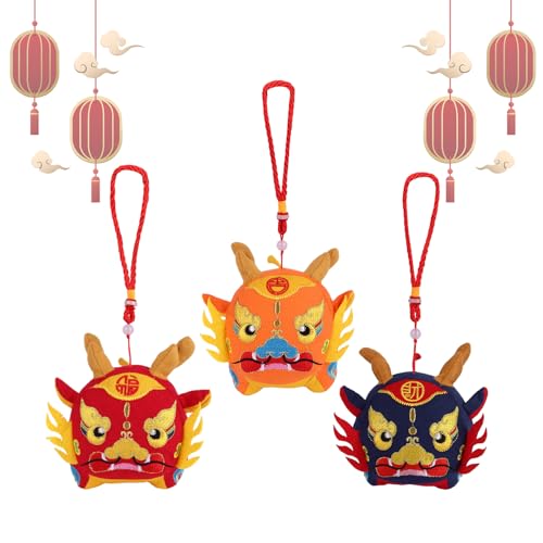 3 Stück Chinesisches Neujahr Drachenpuppe Chinesischer Drache Plüschtiere Drache Maskottchen Plüsch Hängende Spielzeug Drachenpuppe Plüschtier für Chinesisches Neujahr Dekor von Fadcaer