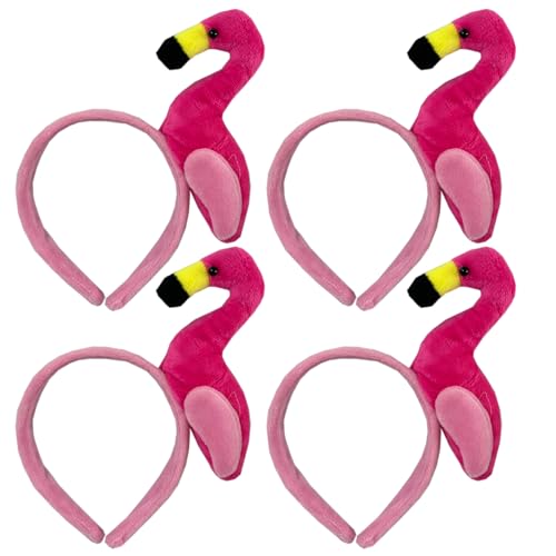 4 Stück Flamingo Bands, Flamingo Hair Band Kids Flamingo Head Hair Hoops Plux Animal Hoop Headresse, Hawaiian Party Cosplay Kostüm Bandand für Kinder Erwachsene Geburtstagsgeschenk von Fadcaer