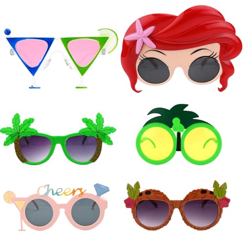 Fadcaer 6 Stück Luau Party Sonnenbrillen,Neuartige Party Sonnenbrillen Hawaiianische Sonnenbrillen Hawaiianische Party Brillen,Lustige Brillen für Erwachsene Kinder Hawaiianisches Partyzubehör von Fadcaer