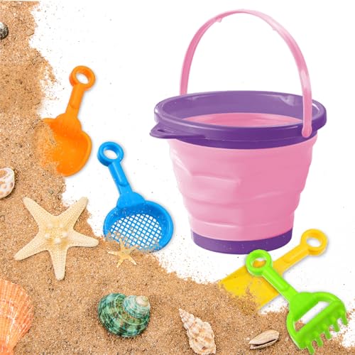 Fadcaer Eimer und Schaufel, 5 Strandspielzeuge für Kinder, Strandeimer, faltbar, Strandspielzeug, lustiges Sandwerkzeug im Freien, für Kinder, Jungen, Mädchen, Strandspielzeug, Sommerreise von Fadcaer