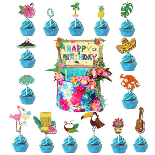 Kuchendekoration Aloha, 16 Stück, Cupcake-Dekoration, tropisch, Hawaii, Aloha, Happy Birthday, Dekoration für Hawaiianische Party von Fadcaer