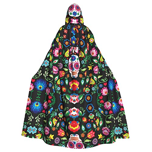 Sugar Horror Skull And Flowers Get Spooky With Our Hooded Cloak For Adult Halloween Costumes von Faduni