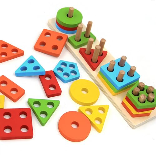 FadyDail Montessori Spielzeug ab 1 Jahr, Holz Sortier & Stapelspielzeug ab 1 2 3 Jahre, Kinderspielzeug Motorikspielzeug Steckspiel Holz Lernspielzeug Geschenke für Mädchen Junge Kleinkinder von FadyDail