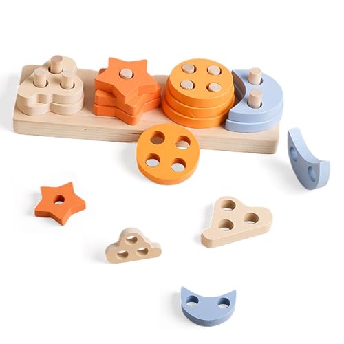 FadyDail Montessori Spielzeug ab 1 Jahr, Holz Sortier & Stapelspielzeug ab 1 2 3 Jahre, Kinderspielzeug Motorikspielzeug Steckspiel Holz Lernspielzeug Geschenke für Mädchen Junge Kleinkinder von FadyDail