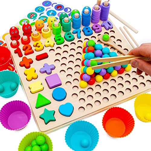 Faerly® Montessori Spielzeug 5-in-1 Angelspiel Holzpuzzle - Pädagogisches Lernspielzeug für Kinder ab 2 3 4 5 6 Jahre Holzspielzeug Motorikspielzeug Puzzle Kinderspielzeug von Faerly