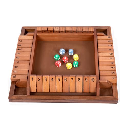 Fafaherr Würfelspiele Shut The Box Spiel, Schließ die Box Würfelspiel 2-4 Spieler Würfelspiel aus Holz mit 8 Würfeln brettspiele Board Spielzeug für Erwachsene Kinder Nummern 1-10 Gelb-braun von Fafaherr