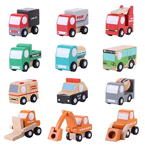 Fafeicy 12pcs Holzspielzeugautos für, Bildungslernspielzeug mit Leuchtendem Farben Sicheres Material für Kleinkinder Babygeschenke von Fafeicy