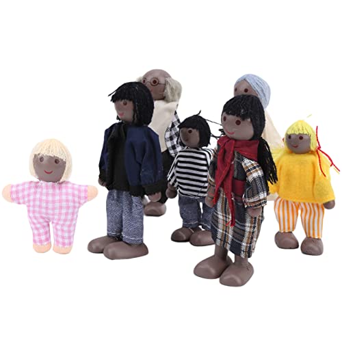Fafeicy Familienpuppenfiguren Pine Miniature People Toy Set Ornament Educational Dollhouse Accessoire für (7 Schwarze Puppen) von Fafeicy