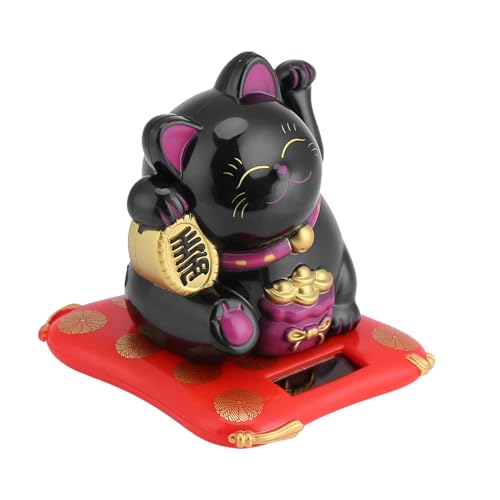 Solarbetriebene Niedliche Winkekatze, Einladende Katze, Viel Glück, Reichtum, Einladende Katzen, Heimdekoration, Autodekoration (BLACK) von Fafeicy