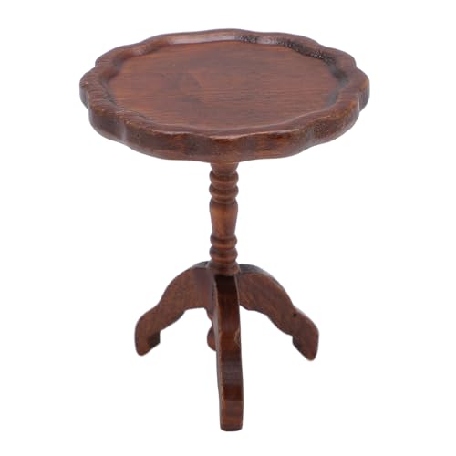 Couchtisch Dollhouse Couchtisch, 1/12 Skala Birch Wood Round Miniaturtisch mit Glattem Finish, Kastanien -Wohnzimmer -Dekor für Dollhouse Collector Grade von Fafeims