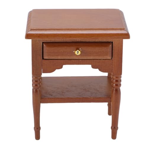 Europäischer Kabinett Miniatur -Nachttisch mit Schublade, Birch Wood Doll House Nachttisch Möbel für Puppenhauszubehör, Geeignet für Weihnachten von Fafeims