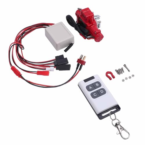 Fafeims 1/10 RC -Auto Winde, Aluminiumlegierung Metal Metal Winch mit Fernbedienung für D90 D110 SCX10 90046 Crawler Truck Recovery Accessoire (Rot) von Fafeims