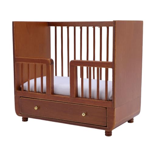 Fafeims 1:12 Dollhouse -Krippe Im Maßstab, Handgefertigte Birch Wood Miniatur mit Leitplanken, Puppen -Kindergartenmöbel für Sammler (4,4x3,9 X 2,4 Zoll) von Fafeims
