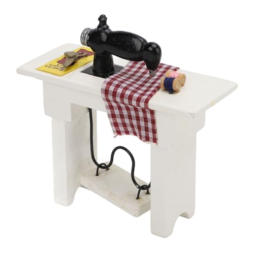 Fafeims 1:12 Miniaturnähmaschine, Vintage Dollhouse Möbelzubehör mit Schere und Stoff, 3,15 -Zoll -Modell für DIY -Handwerk und Sammler von Fafeims
