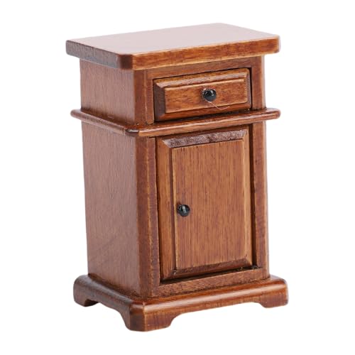 Fafeims 1:12 Skala Dollhouse Möbel, Dollhouse -Nachtkabinett 1:12 Birkenholz Nachttisch mit Schublade 2,52 Zoll Miniaturmöbel für Sammler und Displays (Kastanienbraun) von Fafeims