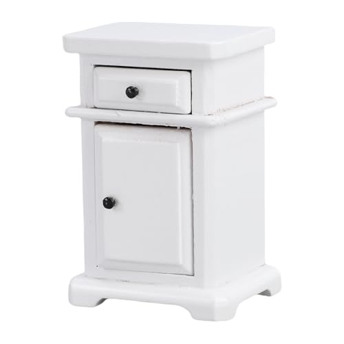 Fafeims 1:12 Skala Dollhouse Möbel, Dollhouse -Nachtkabinett 1:12 Birkenholz Nachttisch mit Schublade 2,52 Zoll Miniaturmöbel für Sammler und Displays (White) von Fafeims