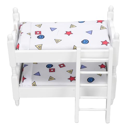 Fafeims Dollhouse Etagenbett, 1:12 Hölzer Miniaturbett mit Leiter für und Dollhouse Display (14,5 X 8,5 X 12 cm) (Geometrisch) von Fafeims
