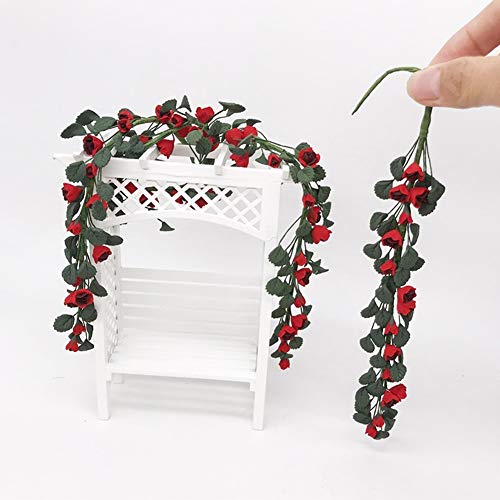 Fafeims Mini Dollhouse Garden Decoration Rosenschnur, Exquisites Design Rotrosa Gelb Lila Farbstoptionen Vielseitiges Harzdrahtmaterial, Ideal für 1/12 Puppenhaus und Puppen, Verpackung (rote Rose) von Fafeims