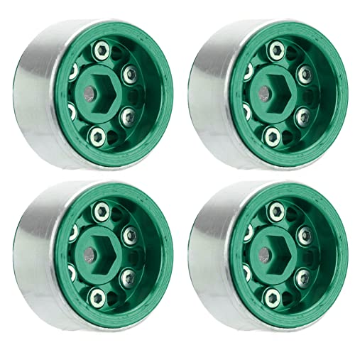 Fafeims RC Aluminium Alliale Alliage WHEED WHEED für Axiale SCX24 1/24 RC -Auto, Hohe Propifizierung SMELUX Günstige Perlen für Crawler -Kabel, 4 Stcs Radreifen (Green) von Fafeims