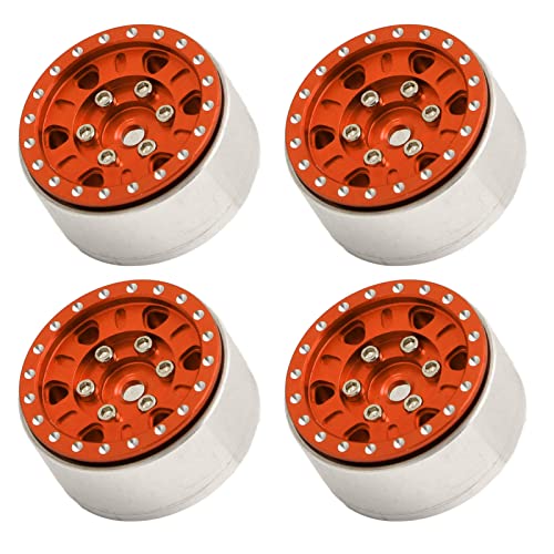 Fafeims RC Aluminium Alliale Alliage WHEED WHEED für Axiale SCX24 1/24 RC -Auto, Hohe Propifizierung SMELUX Günstige Perlen für Crawler -Kabel, 4 Stcs Radreifen (ORANGE) von Fafeims