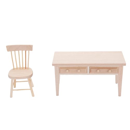 Fafeims Scale Dollhouse Tischstuhl, Oak Miniature Desk und Stuhl für Erwachsene Kollektoren Modellanzeigen von Fafeims