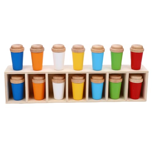 Fafeims Sortieren von Spielzeug, Flaschenfarbe Matching Toys Wooden 14-Bottle-Set mit Lagerregal, Interaktives Flip-Spiel für Kinder Im Alter von 3+ (11.81x2,36x1.77in) von Fafeims