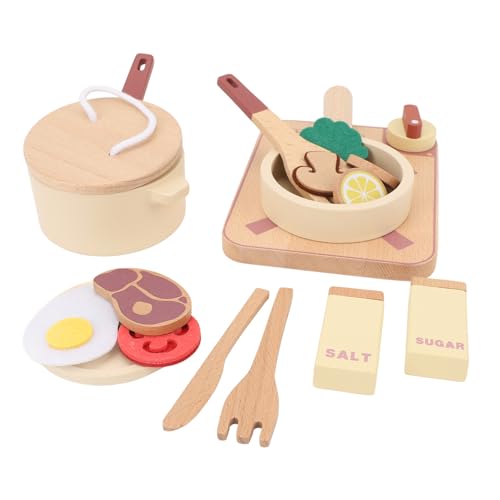 Fafeims Spielzeugküchensets, Hölzerne Kids Kitchen Spielzeugset 18-teiliges Kochset mit Töpfen Pfannen und Lebensmittelmodell für Kleinkinder (6,8x6,7 Zoll) von Fafeims