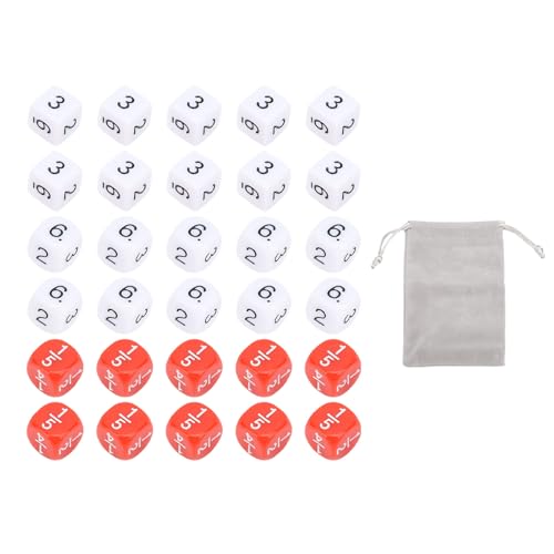 Red White Dice Set, 30 Zahlen Stücke Standard -Bildungs ​​Kunststoff mit Zahlen Würfel für Brettspiele Math Learning von Fafeims